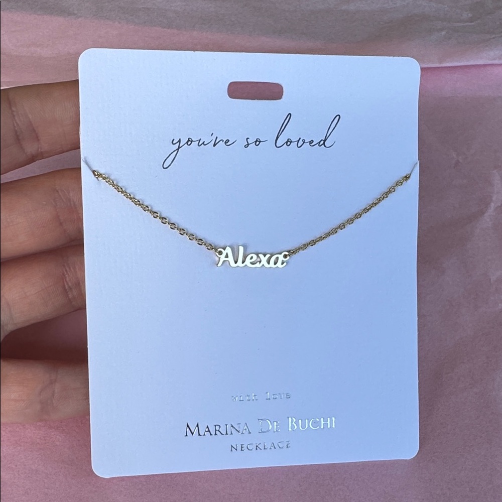 Gold Plated 'Alexa' Script Necklace - adjustable sizing 14”-18” (tarnish-free)